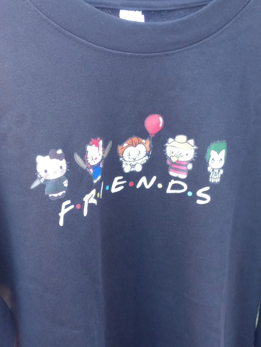 Large Black 'Friends' Hello Kitty Halloween Horror Character Graphic Sweatshirt